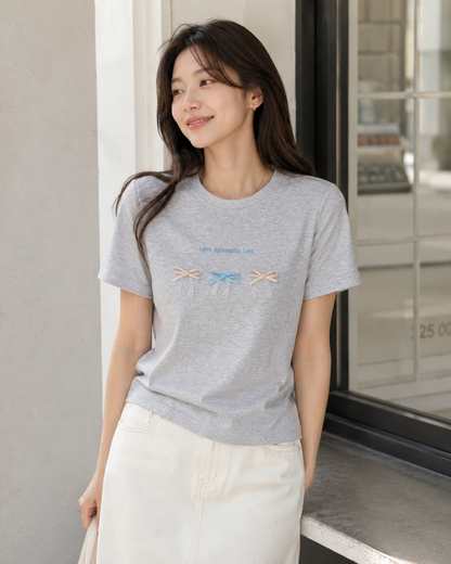 Korean Bow Detail Short Sleeve Tee