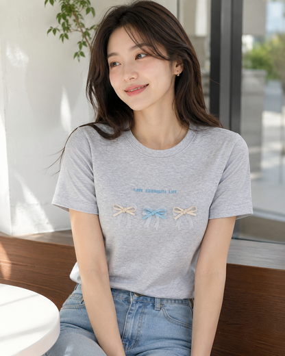 Korean Bow Detail Short Sleeve Tee