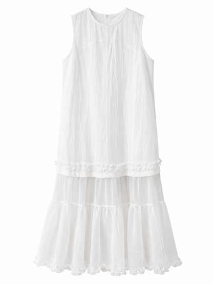 Soft Layered Sleeveless Ruffle Dress