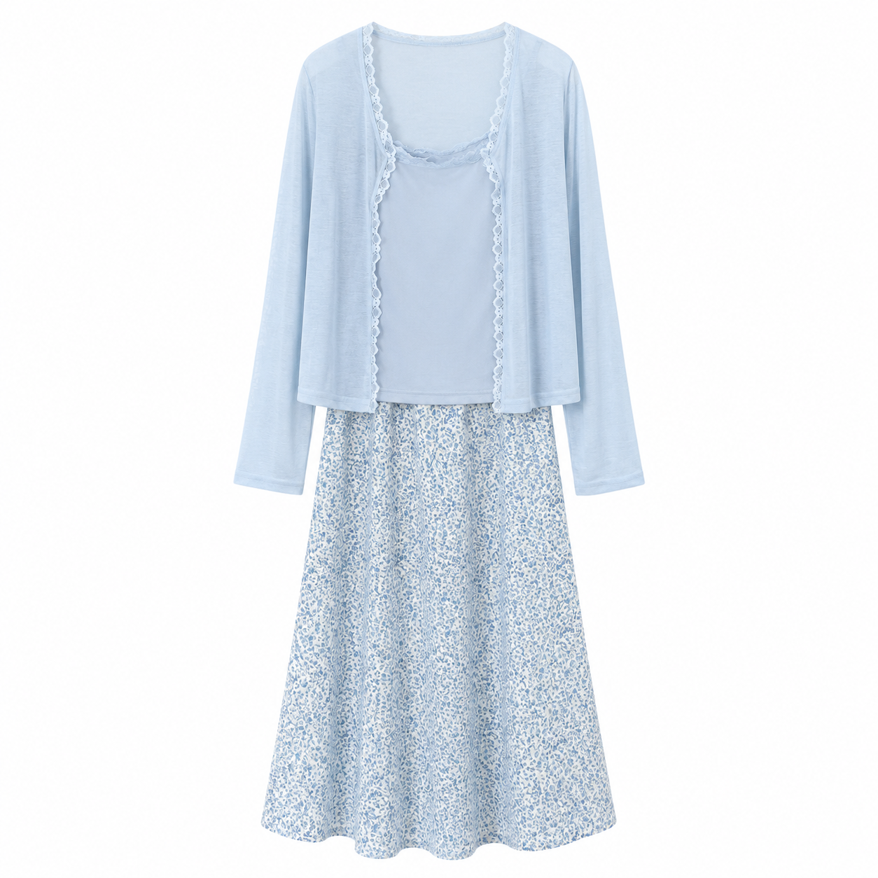 Light Blue Lace Cami & Bolero Three-Piece Skirt Set