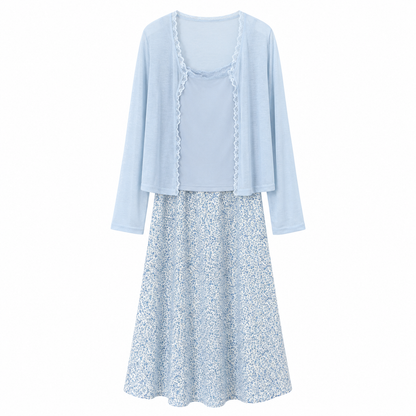 Light Blue Lace Cami & Bolero Three-Piece Skirt Set