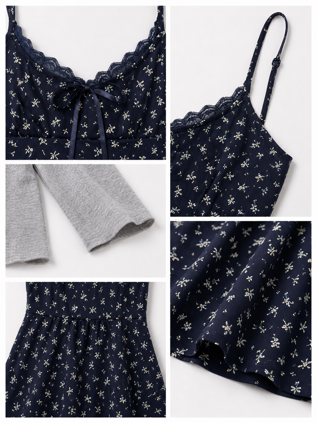 Navy Floral Cami Dress & Gray Bolero Set