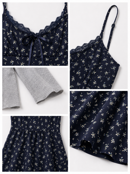 Navy Floral Cami Dress & Gray Bolero Set
