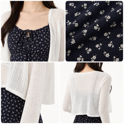 Navy Floral Cami Dress & White Knit Cardigan Set