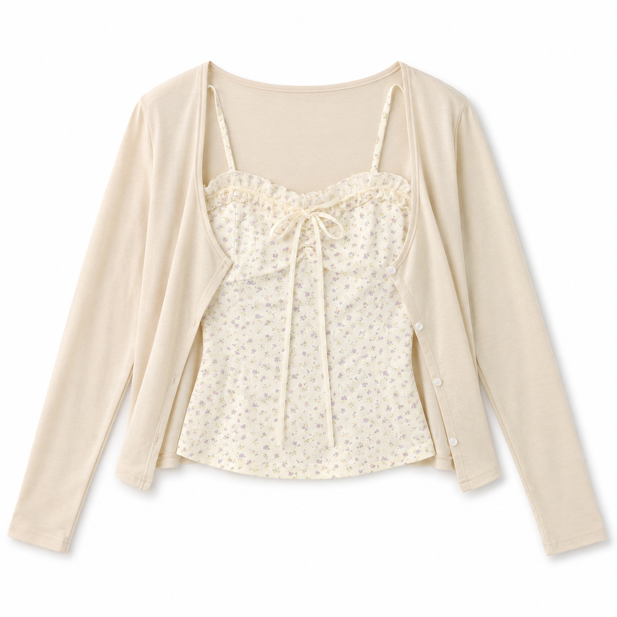 Fleur Ruffle Lace Cami & Cardigan 2-Piece Set