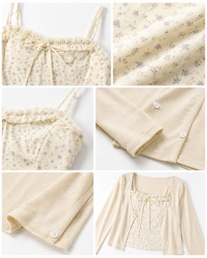 Fleur Ruffle Lace Cami & Cardigan 2-Piece Set