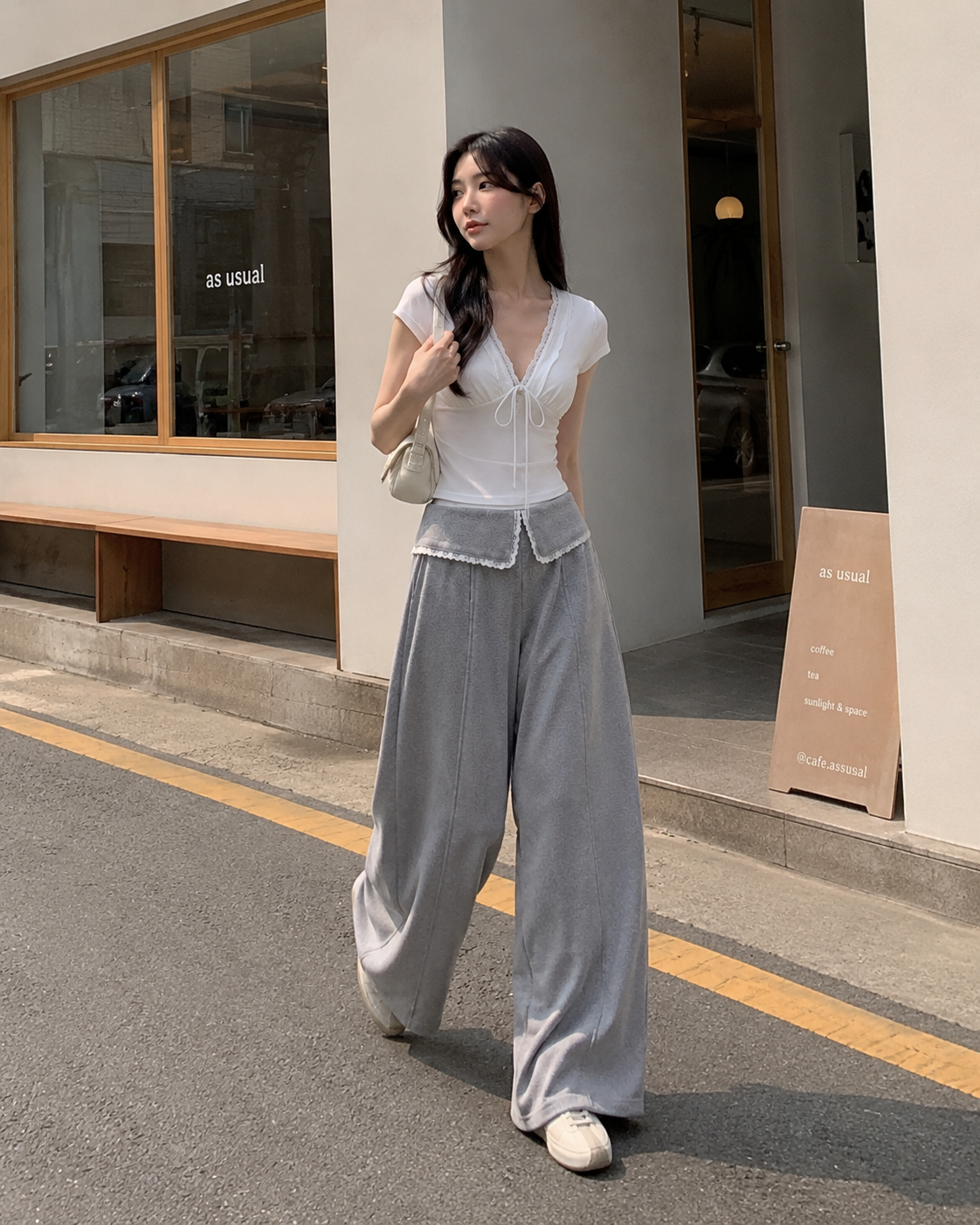 Soft Lace Tie-Front Wide Leg Pants Set