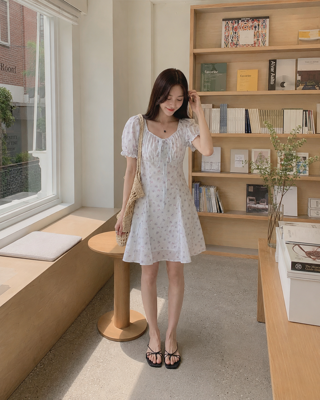 Soft Blossom Puff Sleeve Mini Dress