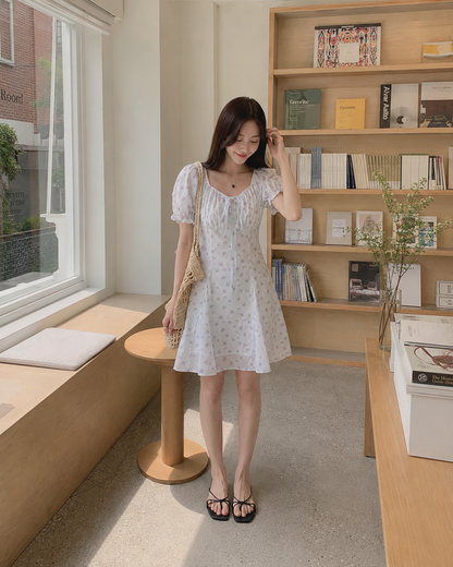 Soft Blossom Puff Sleeve Mini Dress