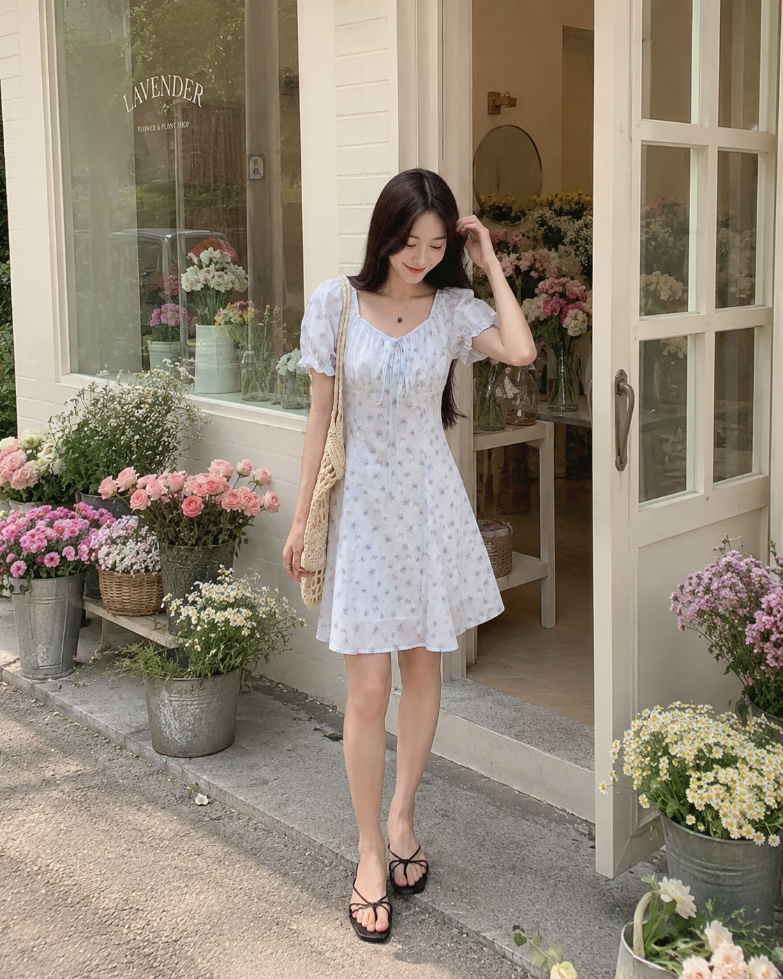 Soft Blossom Puff Sleeve Mini Dress