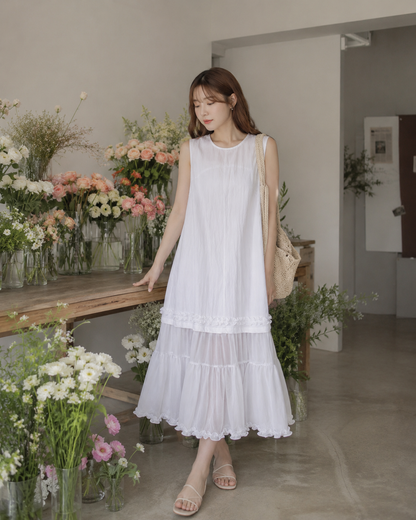 Soft Layered Sleeveless Ruffle Dress