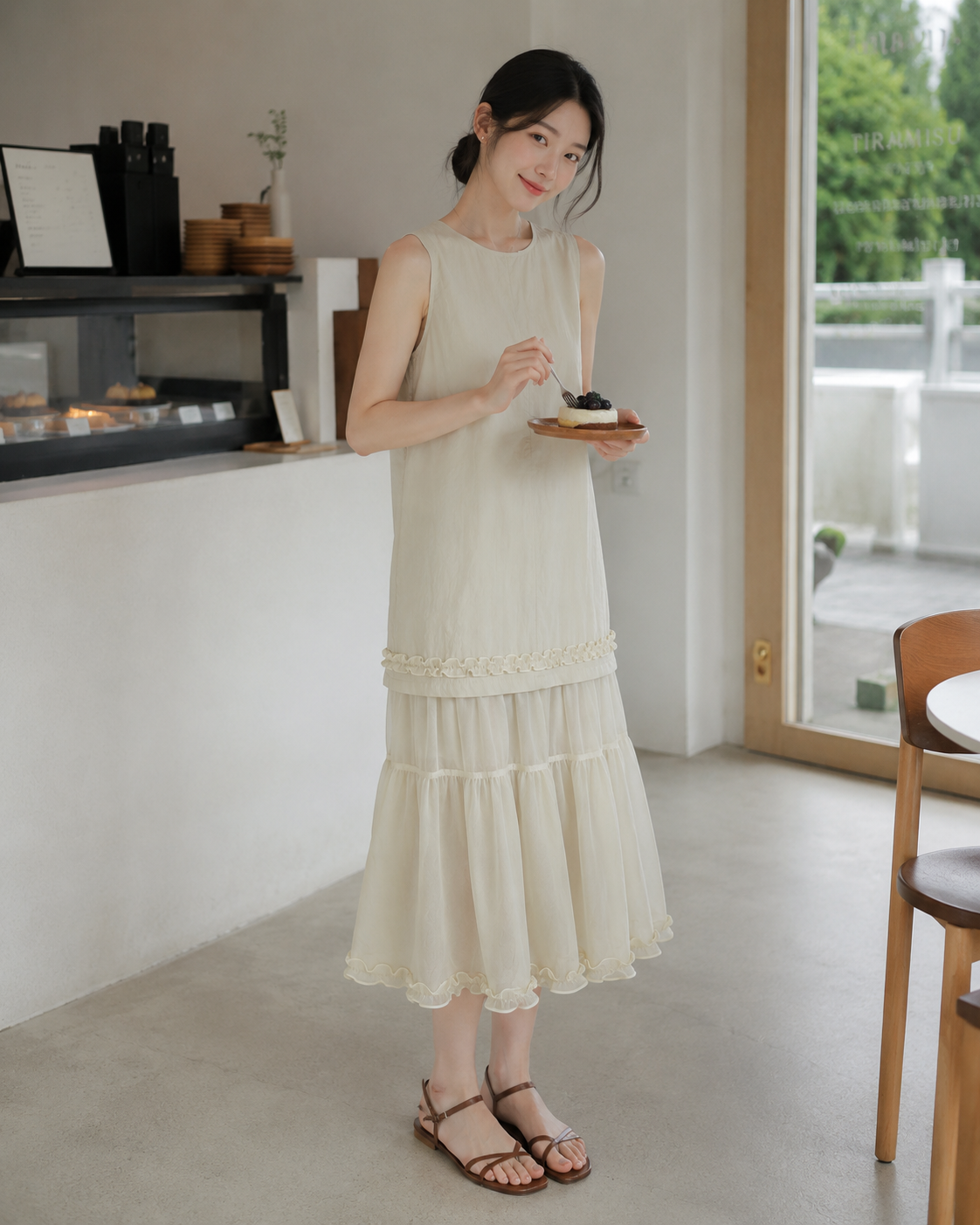 Soft Layered Sleeveless Ruffle Dress