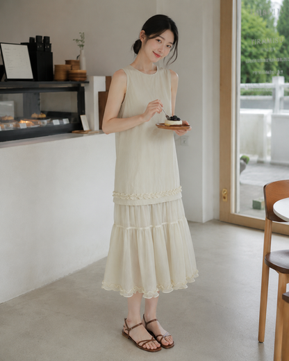 Soft Layered Sleeveless Ruffle Dress