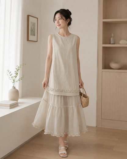 Soft Layered Sleeveless Ruffle Dress