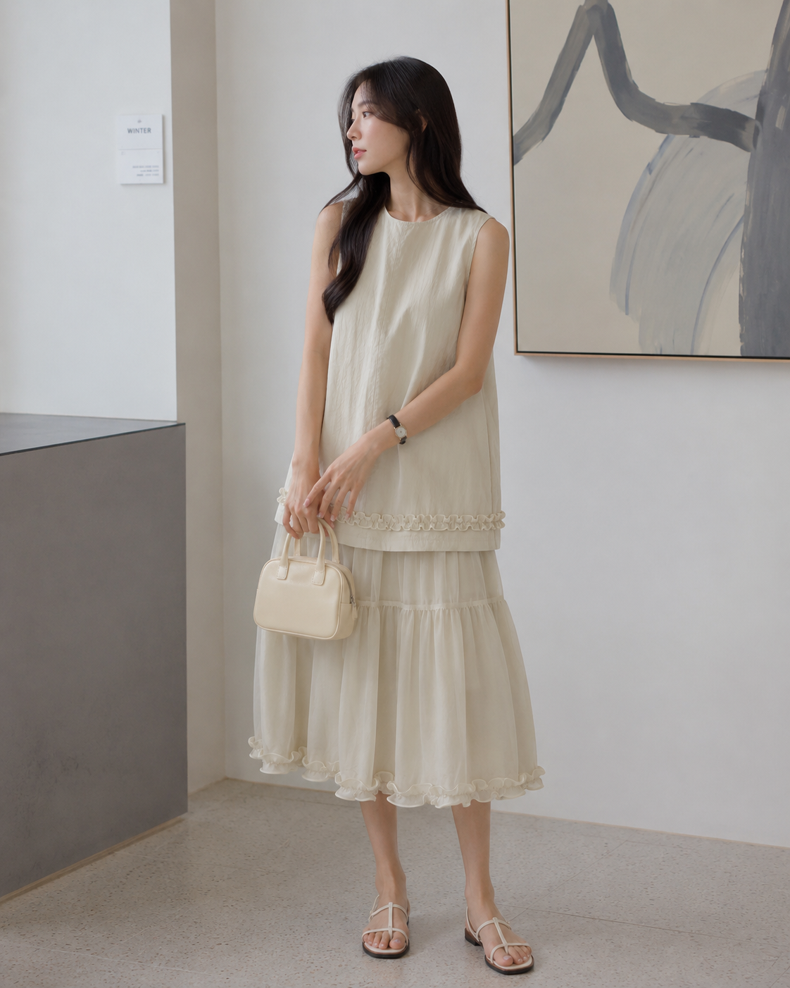 Soft Layered Sleeveless Ruffle Dress
