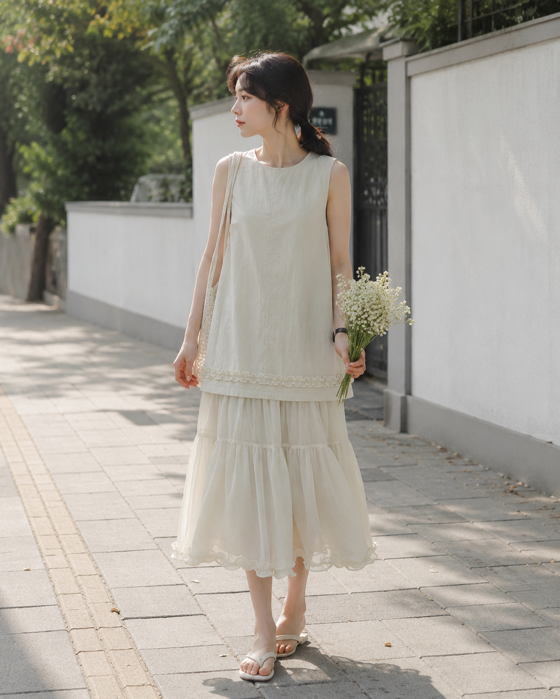 Soft Layered Sleeveless Ruffle Dress
