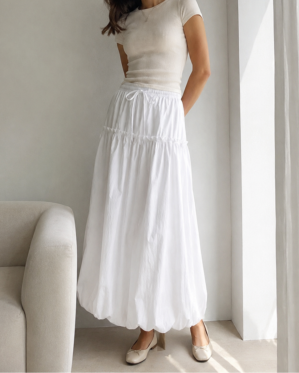 Korean Airy Bubble Maxi Skirt