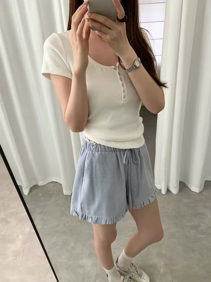 Soft Ruffle Hem Summer Shorts