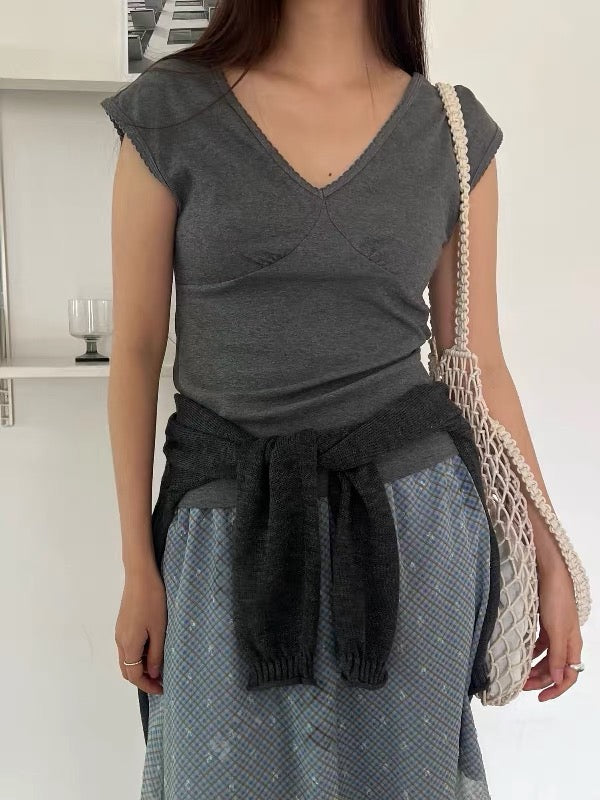 Korean Casual V-Neck Top