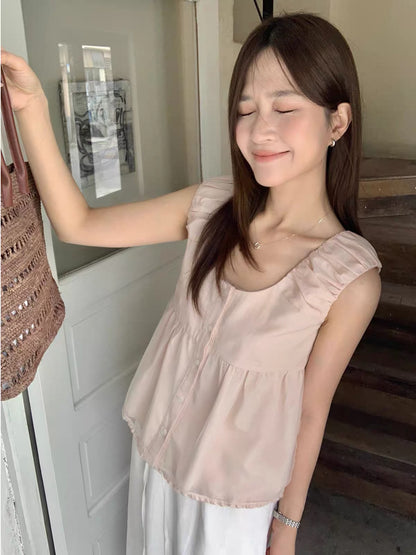 Feminine Ruffle Shoulder Blouse