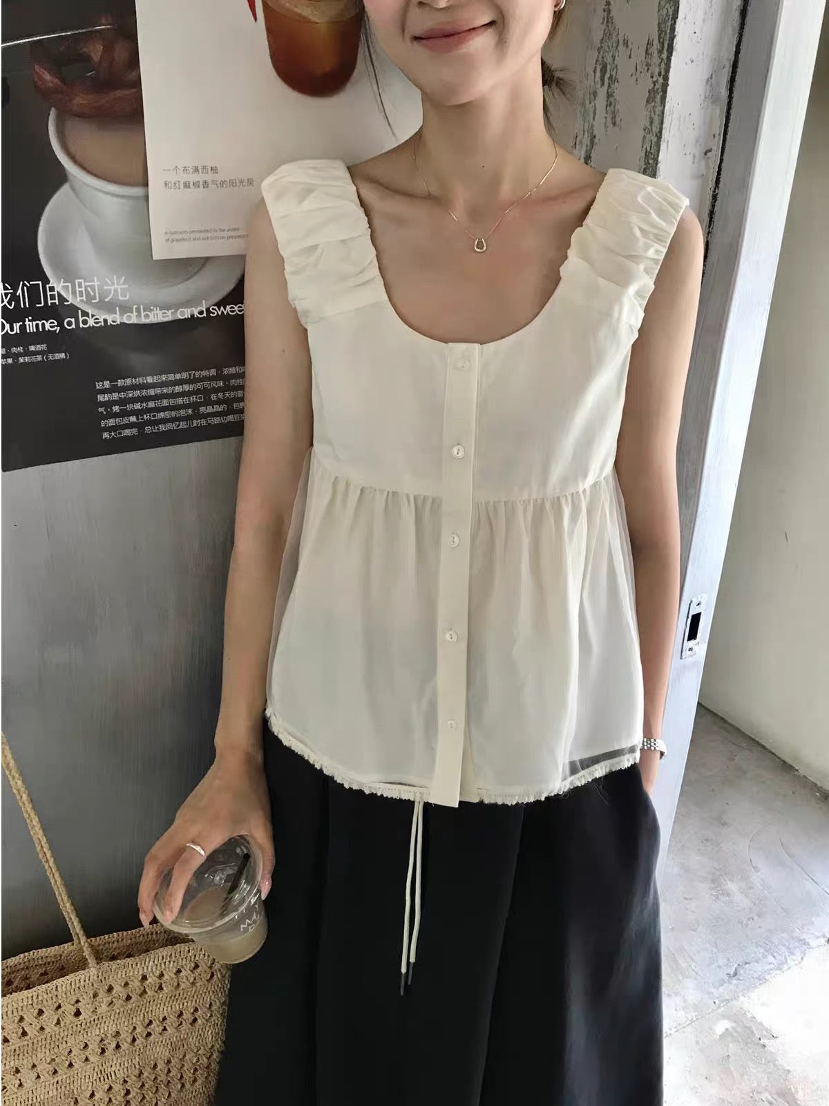 Feminine Ruffle Shoulder Blouse