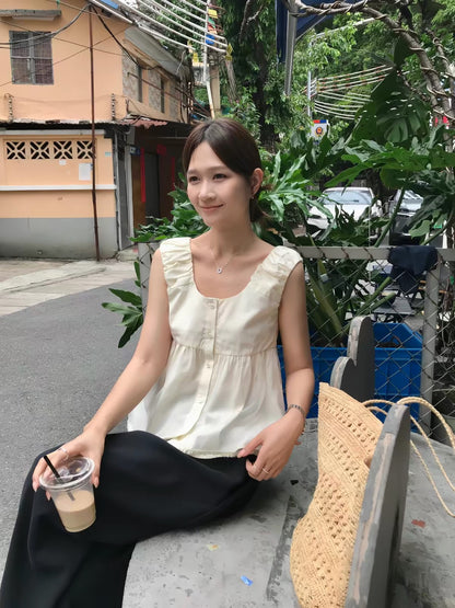 Feminine Ruffle Shoulder Blouse