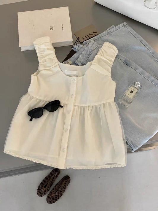 Feminine Ruffle Shoulder Blouse