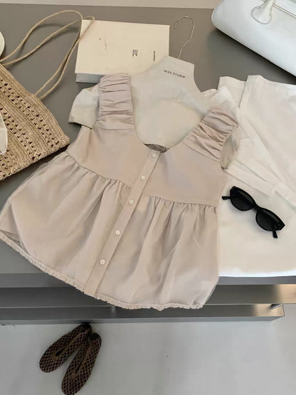 Feminine Ruffle Shoulder Blouse