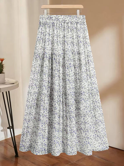 Korean Floral Tiered Midi Skirt