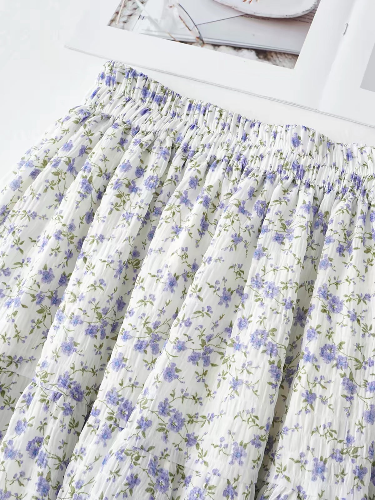 Korean Floral Tiered Midi Skirt
