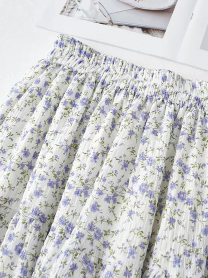 Korean Floral Tiered Midi Skirt