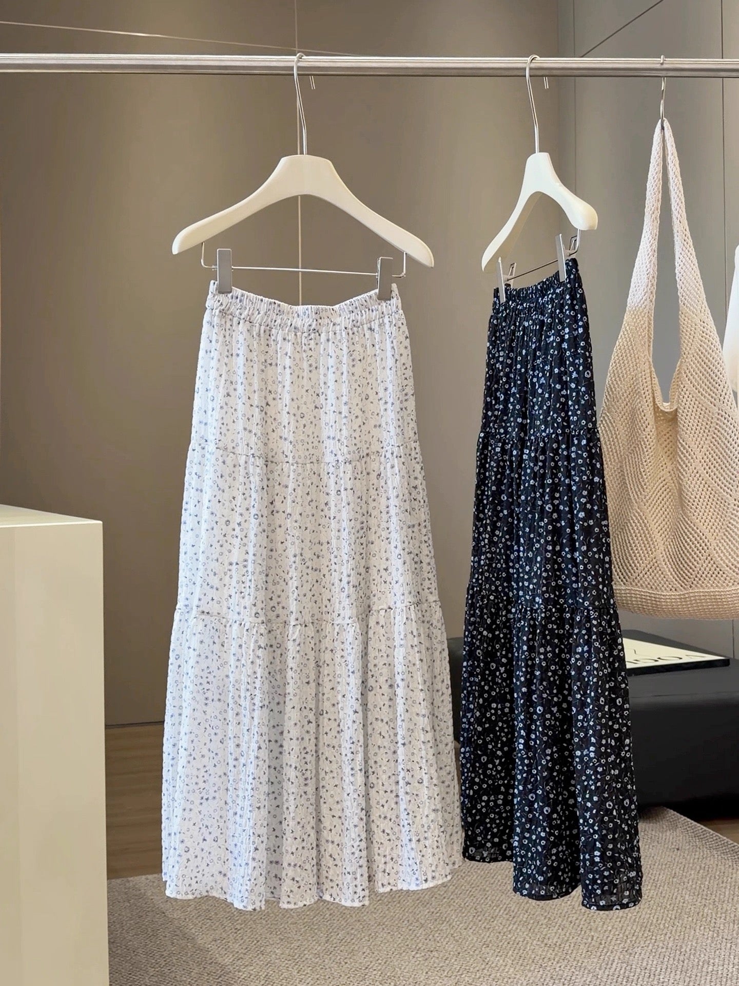 Korean Floral Tiered Midi Skirt
