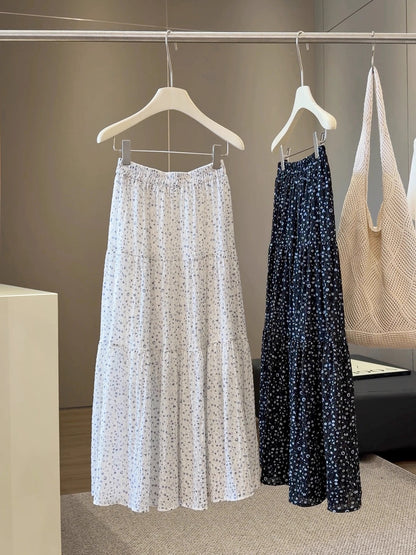 Korean Floral Tiered Midi Skirt