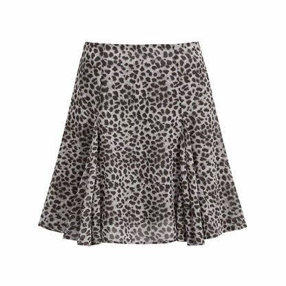 Leopard Print Pleated Mini Skirt