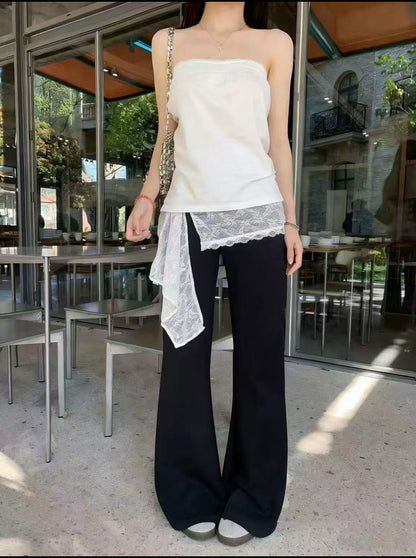 Black Lace Layered Wide Leg Pants