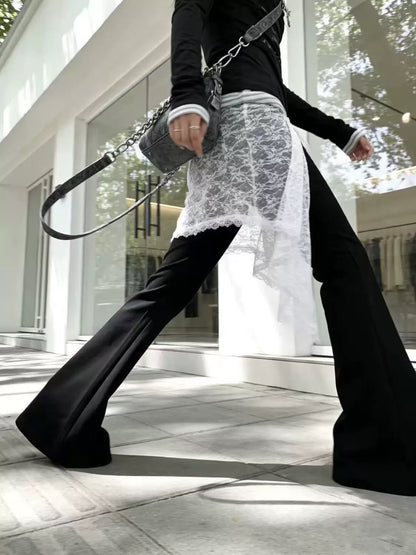 Black Lace Layered Wide Leg Pants