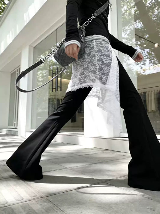 Black Lace Layered Wide Leg Pants