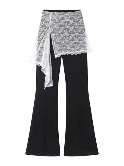 Black Lace Layered Wide Leg Pants